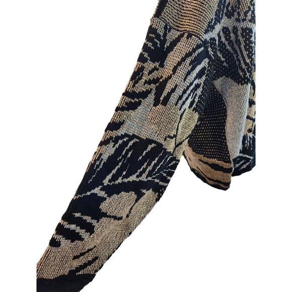 Vintage 80s Arielle Botanical Long Sleeve Sweater Gold Black Pullover - Picture 4 of 7